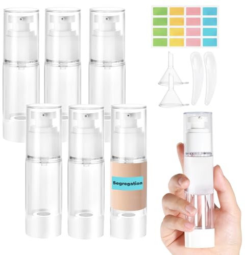 Furuising 6Pcs 30ml Airless Flacon Pompe Vide, Petit Flacons À Pompe sans Air, Rechargeables Distributeurs de Crème avec Petite Spatule, Entonnoir, Autocollants pour Cosmétiques Crèmes Lotions