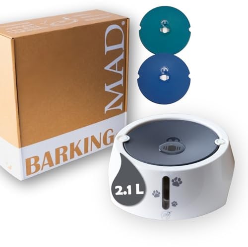 BARKING&MAD no spill water bowl for dogs 73.9oz (2.1L) - non spilling, anti-gulping, slow water feed dispenser for large and medium size breeds for slow drinking and messy gulping sloppy drinkers