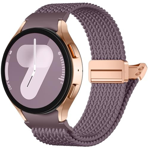 CeMiKa One Klick Geflochtenes Armband Kompatibel mit Samsung Galaxy Watch 7 6 5 4 Armband 40mm 44mm, Magnet Armband für Samsung Watch 6 Classic 47mm 43mm/5 Pro 45mm/4 Classic 42mm 46mm, Rauchviolett