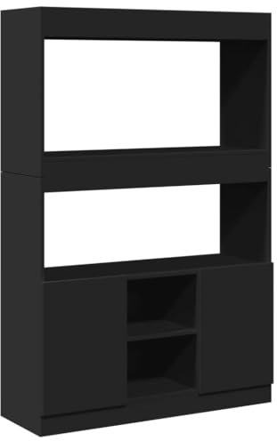 vidaXL Highboard, Sideboard mit Stauraum, Kommode Schrank für Wohnzimmer Büro Schlafzimmer, Anrichte Beistellschrank Bücherschrank, Schwarz Holzwerkstoff