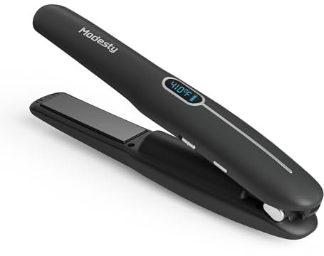 Modesty Travel Flat Iron Cordless, Mini Hair 2-in-1 Straightener and Curler for On The Go, Hair Tool Fast Heating & Titanium Plate Straightener Curling Iron with 6 Adjustable Temp, LCD Temp Display