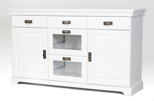 clever-moebel Sideboard, Kommode aus Kiefernholz im Landhausstil, Küchen-Schrank, Anrichte, Sideboard (weiß)