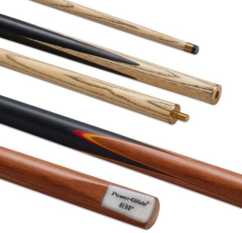 POWERGLIDE One 2-Piece Snooker Cue Stick | Aero | Ash Wood Shaft with Rosewood Butt and Coloured Veneers | Brass joint | Full Size 57 | 9.5 mm Tip