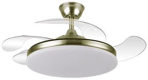 ABRILA-Ventilador DC Tridente 59W Cuero| 4 Aspas Desplegables | Luz LED Regulable | Control Remoto + Temporizador