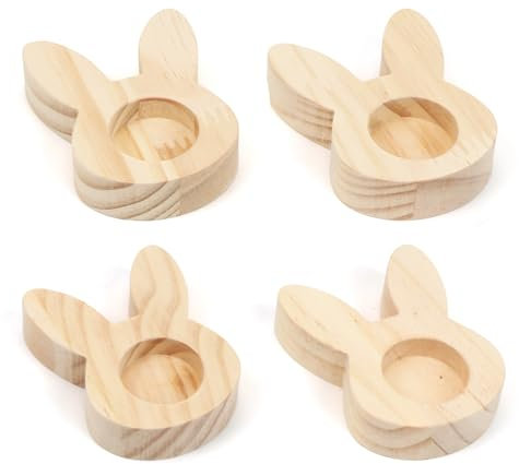 TaleMoon 4 Eierbecher Ostern,Eierbecher Set aus Holz,Ostern Dekoration,Basteln und Geschenke,Hase Holz Eierbecher Für Frühstück und Brunch(Hasen)