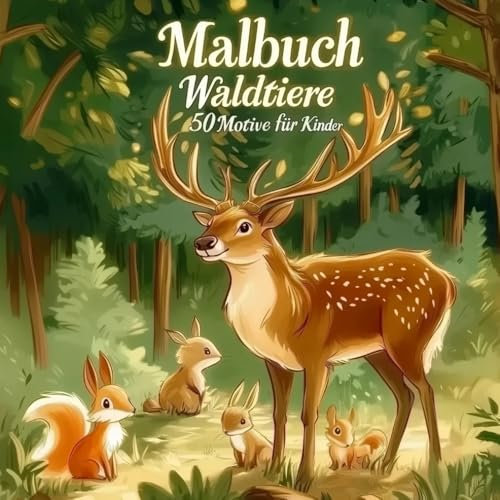 Malbuch Waldtiere – Kreative Beschäftigung für Kinder ab 4 Jahre: 50 Motive für Kinder – Tierbilder zum Ausmalen