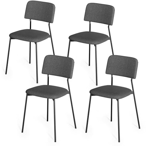 Xbro Chaise Salle a Manger Lot de 4, Chaises de Salle à Manger Tapissées, Chaises de Salle à Manger en Métal pour Salle à Manger, Cuisine, Salon, Bureau, Gris foncé