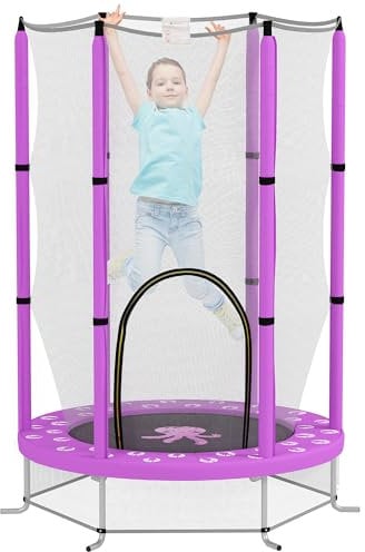 AIYAPLAY Kindertrampolin Ø140cm Outdoor Trampolin für Kinder mit Sicherheitsnetz Reißverschluss Gummiseil Randabdeckung, Gartentrampolin mit Wolken-Muster, für Indoor und Outdoor