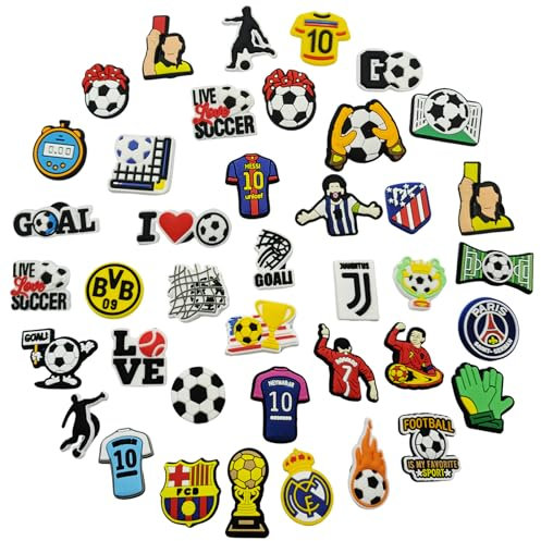AYSYR 40 Stück Fußball Anstecker für Crocs, PVC Charms für Crocs, Niedliche Stecker Set für Löcher Schuhe,Cartoon Zubehör für Crocs,für DIY Dekoration Schuhe Fußballgeschenk Party Geburtstagsgeschenke