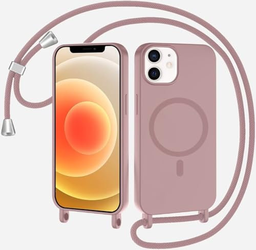 SLWYF Magnetische Handykette für iPhone 11 Hülle mit Band, Handyhülle Kompatibel mit MagSafe, Silikon Seil Necklace Handyhülle PU Stoßfest mit Abnehmbar Kordel zum Umhängen Case iPhone 11 - Sandpulver