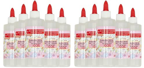 Schnell trocknender transparenter Bastelkleber – Kinderfreundlicher Schulkleber für Papier, Holz und Textil – Starker Hobbykleber für kreative Bastelprojekte - 200ml pro Flasche - 10 Stück