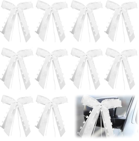 10 Stück Autoschleifen Hochzeit,Weiß Autoschmuck Hochzeit Schleifen,Schleifen Auto Hochzeit Autoschmuck Schleife,Hochzeitsdeko Auto Deko Wedding,Hochzeitsschleifen fürs Auto Hochzeitsschmuck,20x15cm