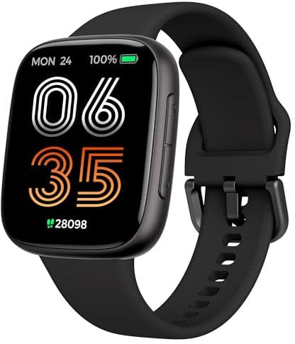 antfit Smartwatch Damen Herren, AMOLED Ultra-Klar Display, 3ATM Wasserdicht zum Schwimmen, Fitnessuhr mit telefonfunktion Pulsmesser Schlafmonitor 100 Sportmodi, kompatibel Android iOS, Schwarz