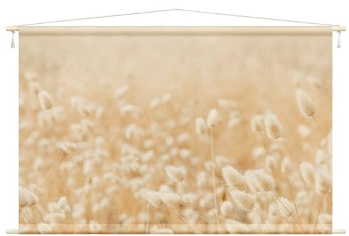 micasia Wandteppich Botanik Stoffbild inkl. Holzstäbe & Seile Wanddeko - Made in Germany - Gräser Modern beige Wohnzimmer Schlafzimmer Wandbehang 1872 (205x137cm)