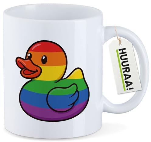 Huuraa Tasse Quietscheente LGBTQ Pride Comic Gummiente Geschenk 330ml Weiß Quietscheente LGBTQ Pride Präsent