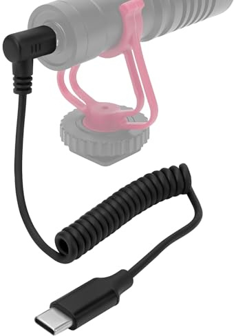 Geekria for Creators USB C auf 3,5 mm TRS Mikrofon-Spiralkabel, 50 cm, kompatibel mit Rode VideoMicro, VideoMic GO II, Wireless GO II, Mikrofonkabel für Vlog und Podcast (schwarz)