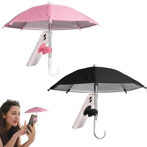 XcnPer Phone Umbrella for Sun, 2Pcs Phone Umbrella Sun Shade with Piggy Suction Cups,Outdoor Photography, Cycling, Motorcycling, Black and Pink
