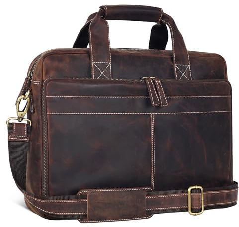 Oak Leathers Messenger Bag for Men and Women - Laptop Briefcase Bag For College, Office, Adjustable Shoulder Strap (Brown Crazy Horse)