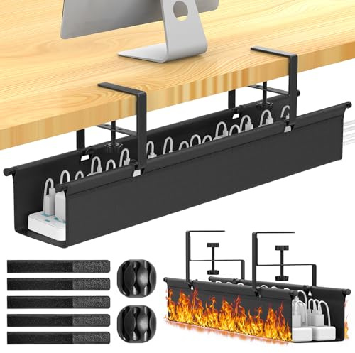REFLYING 74cm Cable Management Tray, Under Desk Cable Management No Drill, Adjustable Clamp Desk Wire Organiser, Cable Tray for Standing Table, Cable Tidy in the Office or Home, Black