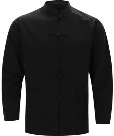 Cardigan Stand-Up Collar Chinese Traditional Clothing Tang Long Sleeve Shirt For Men Clothing Winter Coats Men, black, 5XL