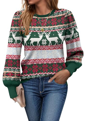 Zeagoo Pullover Damen Rundhals Strickpullover Winter Elegant Pulli mit Puffärmel Herbst Strickpulli Casual Sweatshirt Gestrickt Oberteile S-XXL