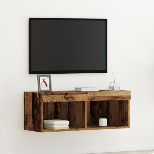 RMIHSJG TV-Wandschrank mit LED-Leuchten Altholz Couchtisch tv Bank Fernsehtisch kommode 80x30x30 cm