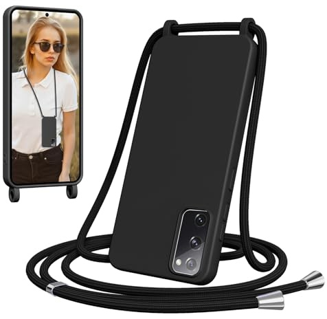 Jrkvniv Coque pour Samsung Galaxy S20 FE 5G avec Cordon, Collier Étui Silicone avec Tour de Cou Lanière, Réglable, Amovible, Antichoc Bumper Housse Case ，Noir