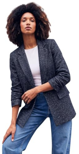 Roman Women Longline Textured Jersey Blazer - Ladies Smart Casual Formal Office Work Meeting Interview Ceremony Lapel Mock Pocket Detail Marl Look Long Sleeve Jacket