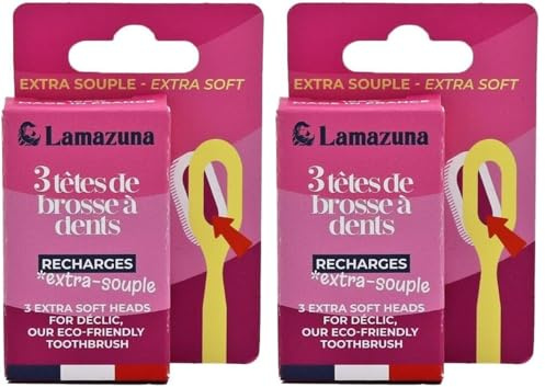 Lamazuna Recharge de 3 têtes de brosse à dents - Extra souple (Lot de 2)