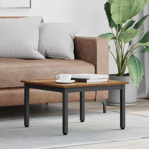 Owoxanthellate Couchtisch Rechteck 60x60x36 cm Altholz Optik moderner Holztisch mit Metallgestell für Living Room Schlafzimmer Flur