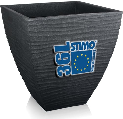 Stimo Blumentopf 39cm Pflanzkübel 36L Grau Kunststoff Pflanztopf Blumenkübel Steinoptik