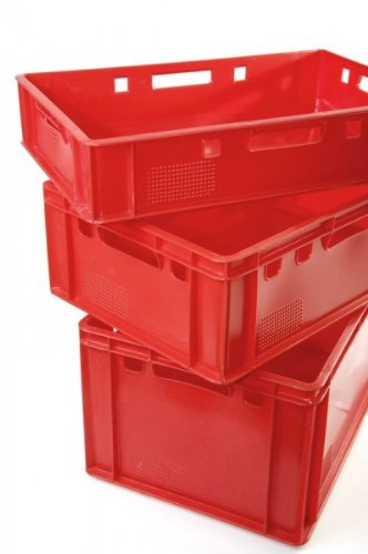 Eurofleischkiste E2 Rot Fleischkiste Eurobox Stapelkiste Lagerkiste Robust | Metzgerkiste Made in Germany aus lebensmittelechtem Kunststoff als stapelbare Lager- und Transportbox im Format 60x40 cm