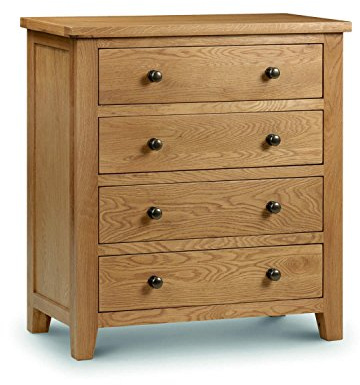 Julian Bowen Marlborough 4 Drawer Chest, Oak | Traditional Drawer Storage Organiser, 4 Drawers, No Assembly Needed, Solid Wood & Veneers, Dresser for Bedroom & Living Room