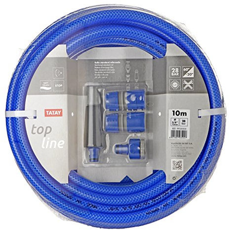 TATAY Gartenschlauch Flexibel, 10 m, 5/8 Zoll, 28 bars, PVC, Anti-UVA-Schutz, BPA frei, Farbe Blau