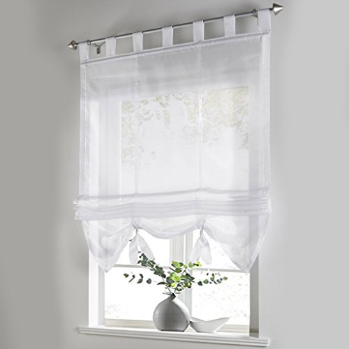 HongYa Raffrollo Voile Transparent Schlaufen Gardine BxH: 140x155cm Weiß