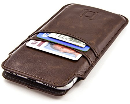 Dockem Provincial Wallet Sleeve for iPhone SE 2/3, 12/13 Mini, 8, 7, 6, 6S (5.4/4.7 inch) – Vintage Vegan Leather Pouch Cover with 2 Card Holder Slots [Brown]