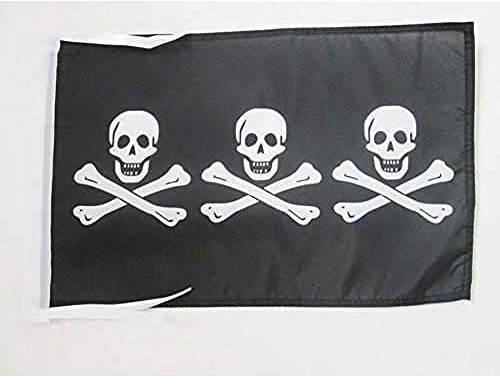 AZ FLAG Bandiera Pirata 3 Teschi 45x30cm - BANDIERINA dei Pirati - Teschio 30 x 45 cm cordicelle