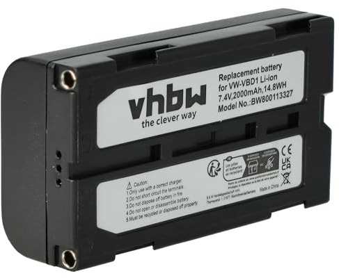 vhbw Battery Replacement for Hitachi VM-BPL13, M-BPL30, VM-BPL13J, VM-BPL13A, VM-BPL27 for Videocamera (2000 mAh, 7.4 V, Li-Ion) | M-BPL30, VM-BPL13J, VM-BPL13A, VM-BPL27 for Camcorder Video Camera (2000mAh, 7.4V, Li-ion)