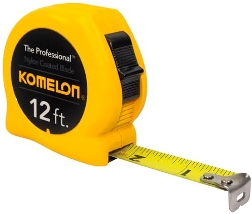 Komelon 4912 The Professional Nylon Coated Steel Blade Tape Measure 12-Feet by 5/8-Inch, Yellow Case