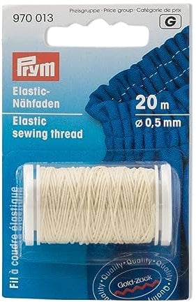 Prym 970013 Elastic-Nähfaden 0,5 mm rohweiß, Polyester, weiß, Ø 0,5mm, 20