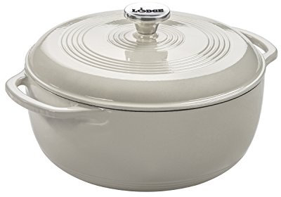 Lodge 5.68 litre / 6 quart Cast Iron/Porcelain Enamel Dutch Oven/Casserole Dish, Oyster White,EC6D13