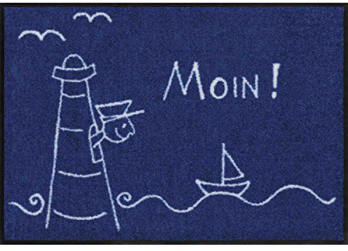 Salonloewe Fußmatte waschbar Leuchtturm 50x75 cm blau weiß maritim Eingangs-Matte Haustür Flur Schmutzfangmatte