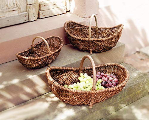 Dekoleidenschaft Füllkorb aus Weide mit Holzbügel, Obstkorb, Aufbewahrungskorb in 3 Größen, Autokorb, Pilzkorb, Präsentkorb, Weidenkorb (groß)