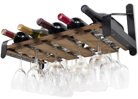 Stato rustico da parete in legno porta vino o liquore portabottiglie | Stemware Rack Organizer (noce)