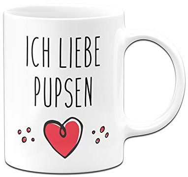 Tassenbrennerei Tasse mit Spruch Ich Liebe Pupsen, furzen Bürotasse Geschenk für Arbeitskollegen, Kollegin, Freundin Tassen mit Sprüchen lustig (Weiß)