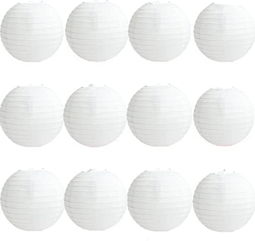 A Liittle Tree-12 PCs Round Paper Lanterns Wedding Party Christmas New Year (White, 12)