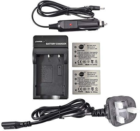DSTE Compatible 2x NP-40 Li-ion Battery + DC29U Travel and Car Charger Replacement for Fujifilm FinePix F810 F811 J50 V10 Z1 Z2 Z3 Z5fd Camera as Fujifilm NP40 NP-40N PENTAX D-Li85 RICOH D-LI8