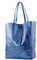 modamoda de T163 Damen Leder Shopper Schultertasche Large mit Innentasche handmade in Italy, Farbe:Jeansblau-Metallic