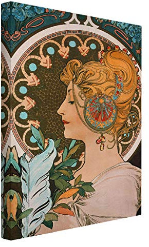 Leinwandbild - Alfons Mucha - Die Feder Bild auf Leinwand Hochformat 60 x 40 cm