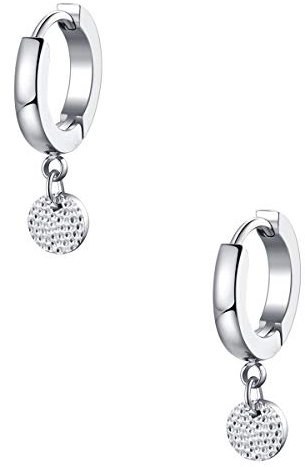 Happiness Boutique Damen Creolen mit Plättchen Anhänger Runde Ohrringe Kreis Geometrischer Edelstahlschmuck in Silberfarbe
